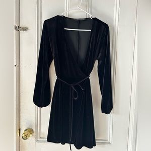 Zara Woman Black Suede Wrap Dress